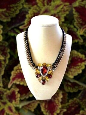 ALDO | RARE! Opulent Gold/Red Crystal Woven Chain Statement Choker Necklace